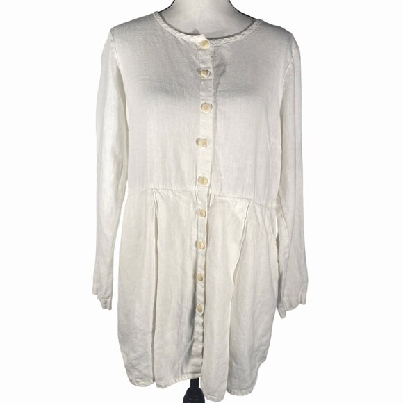 FLAX White Button-Down Long Sleeve linen Tunic Dress Pockets women’s S lagenlook - Picture 4 of 13